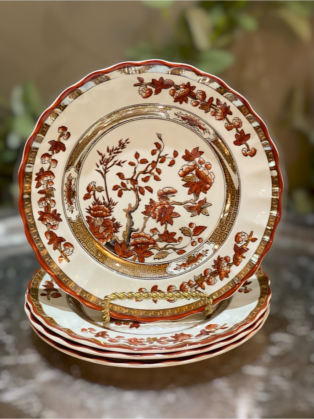 Spode Set 4 Indian Tree Vintage Bread & Butter Dessert Plates Red Gold England